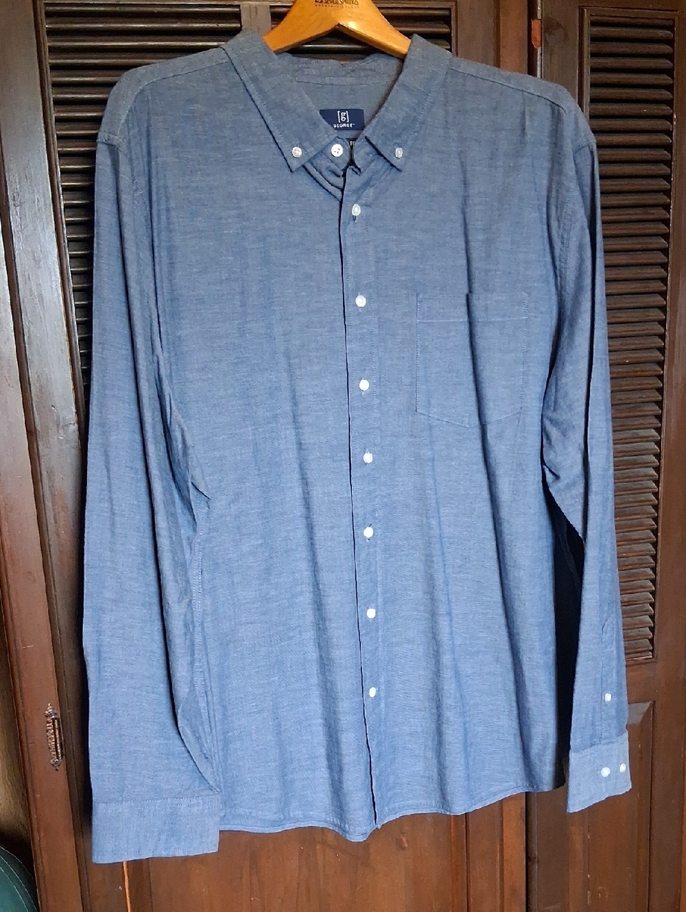 Men's Lightweight Cotton Blue Button Down Shirt By George Size 2x